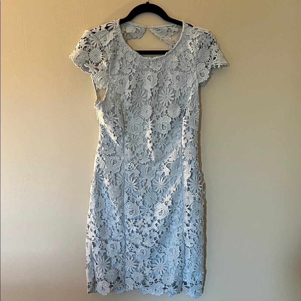 Lulu's Sky Blue Floral Lace Mini Dress